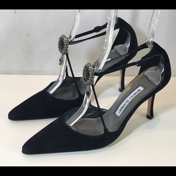 Manolo Blahnik Shoes - MANOLO BLAHNIK Strappy Jeweled Pump Black